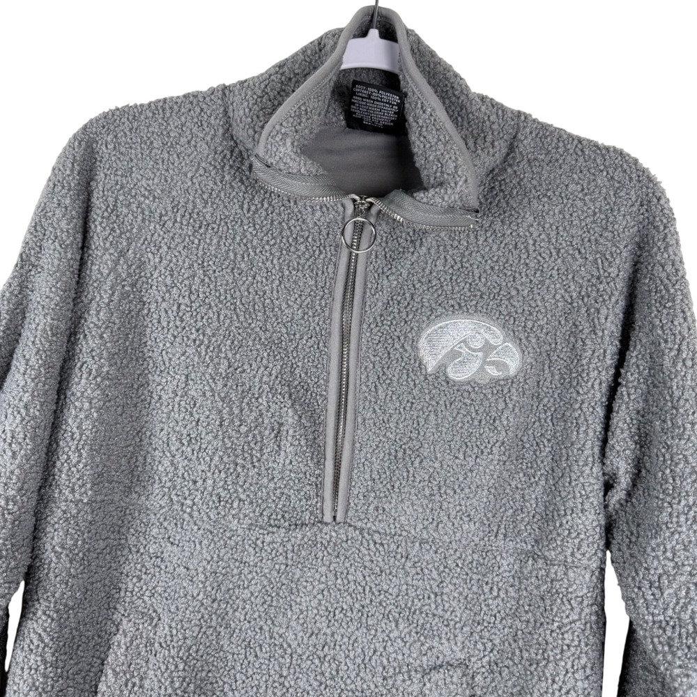 Colosseum Womens S Iowa Hawkeyes Gray Sherpa‎ Fleece 1/4 Zip Pullover Sweatshirt